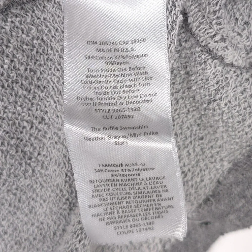 CURRENT/ELLIOTT Ruffle Swearshirt Heather Grey Mini‎ Polka Stars MEDIUM USA MADE